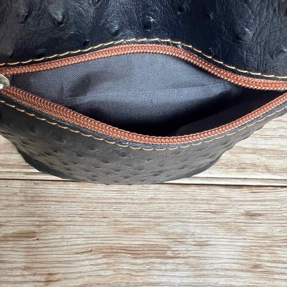 Vintage Genuine Ostrich Leather Borse in Pelle Crossbody Handbag Black Cognac - Picture 5 of 13